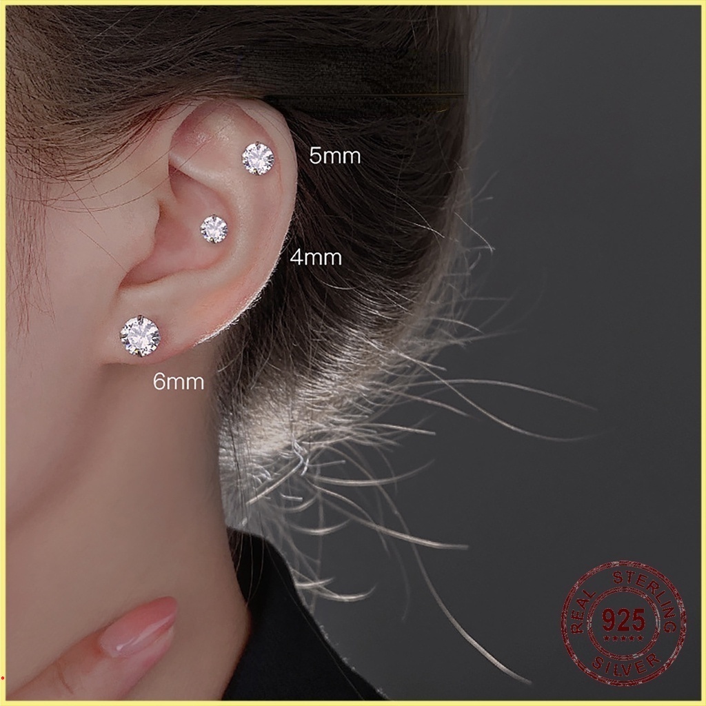 Bông Tai Mạ Bạc 925 Hình Tròn Đính Đá Nhiều Kích Cỡ Thời Trang Cho Nam Và Nữ