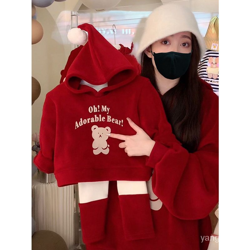 Áo hoodie Giáng Sinh Cho Gia Đình Ba Mẹ Và Bé Hình Gấu Con