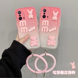 Ốp lưng Xiaomi Mi 11t 5G Xiaomi Mi 11t Pro 5G Điện thoại cạnh gợn sóng Vỏ dễ thương Hình búp bê ba chiều có vòng đeo tay Vỏ mềm Bảo vệ Camera Full Case GZ