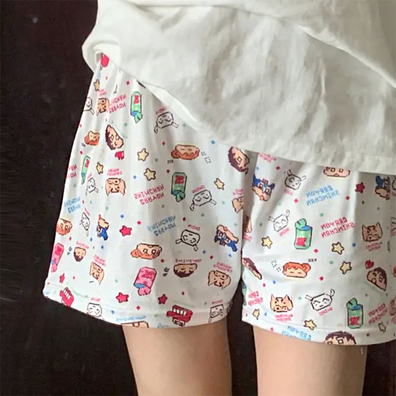 Quần Short Pijama Mềm Mại Thoải Mái In Họa Tiết Hoạt Hình Cậu Bé Bút Chì Đáng Yêu