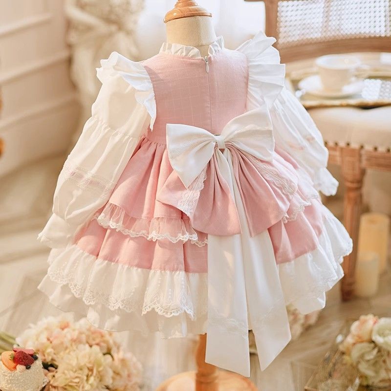 Đầm Công Chúa lolita Màu Hồng Dễ Thương Thời Trang Thu Đông Cho Bé Gái