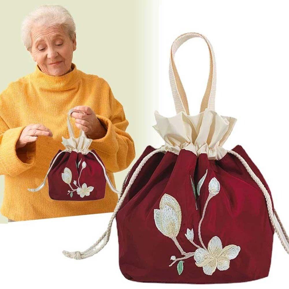 Shanhai Túi Xách Vải Lụa satin Dây Rút Thêu Hoa Phong Cách hanfu Hàn Quốc Thanh Lịch Cho Mẹ Bỉm Sữa