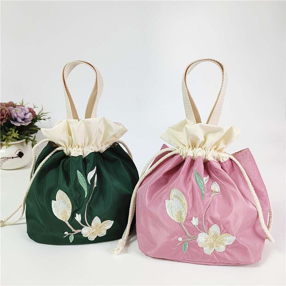 Shanhai Túi Xách Vải Lụa satin Dây Rút Thêu Hoa Phong Cách hanfu Hàn Quốc Thanh Lịch Cho Mẹ Bỉm Sữa