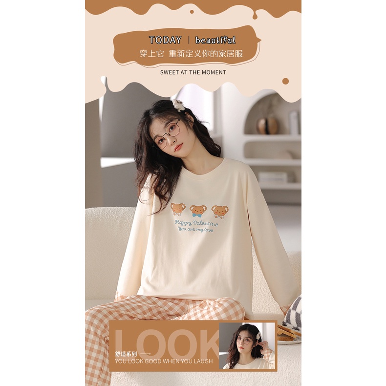 Bộ Đồ Ngủ Tay Dài In Họa Tiết Hoạt Hình Dễ Thương Thời Trang Thu Đông 2023 Cho Nữ