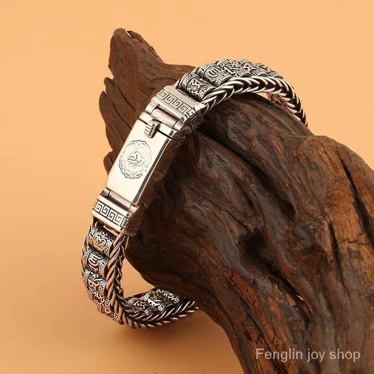 Vòng Đeo Tay s925 Dạng Lăn Bằng Bạc sterling Phong Cách retro Độc Đáo Cho Nam Thích Hợp Làm Quà Tặng Bạn Trai rgvp