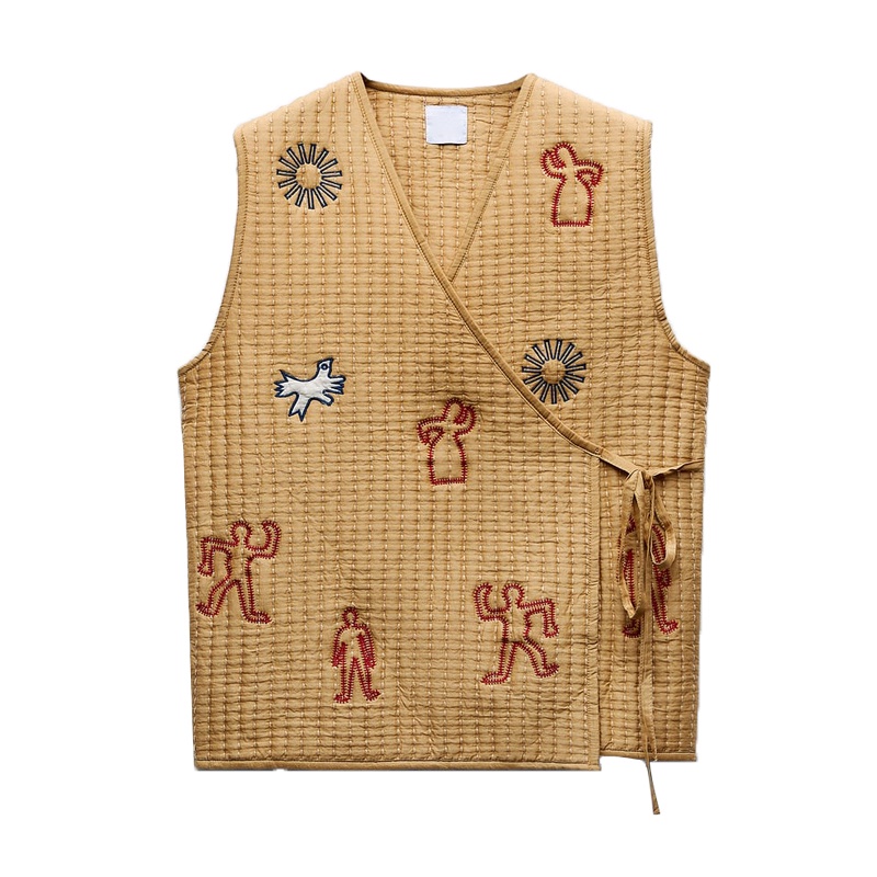 Zara Áo Khoác Ghi Lê Cổ Chữ v Dáng Rộng Bằng cotton Thêu Họa Tiết Thời Trang Mùa Thu Dành Cho Nữ 7521807