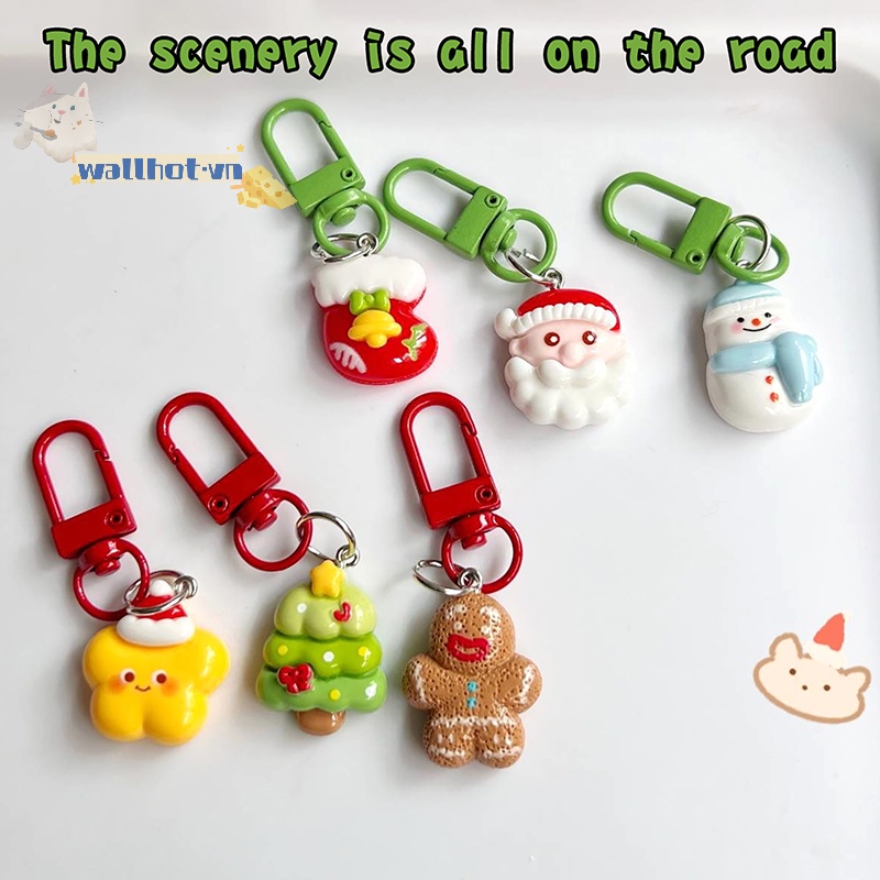 Wallhot > Móc Khóa Hình Búp Bê Gừng / Ông Già Noel / Cây Thông / Vớ Trang Trí Túi Xách