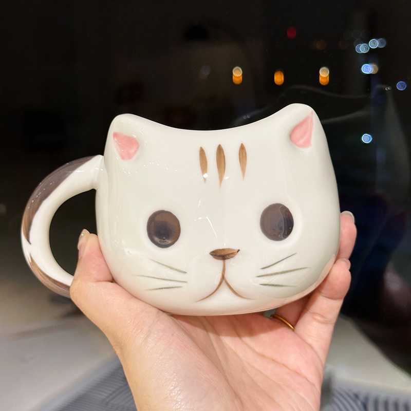 Cốc sứ hình vẽ chú mèo dễ thương 400ml phong cách cute thích hợp uống sữa và cà phê