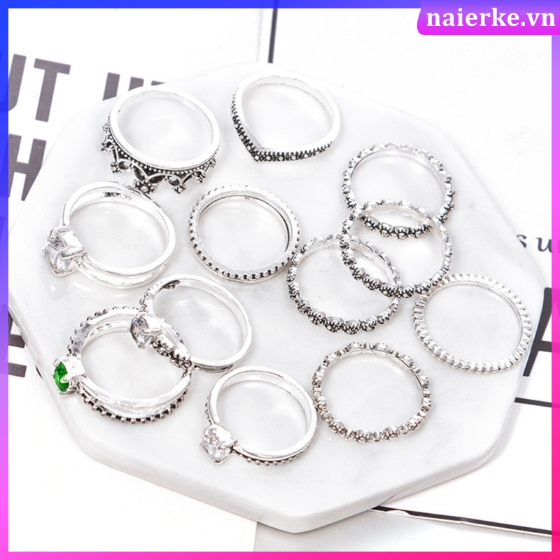 Bộ 12 Nhẫn Đeo Khớp Ngón Tay Phong Cách vintage Lấp Lánh Cho Nữ