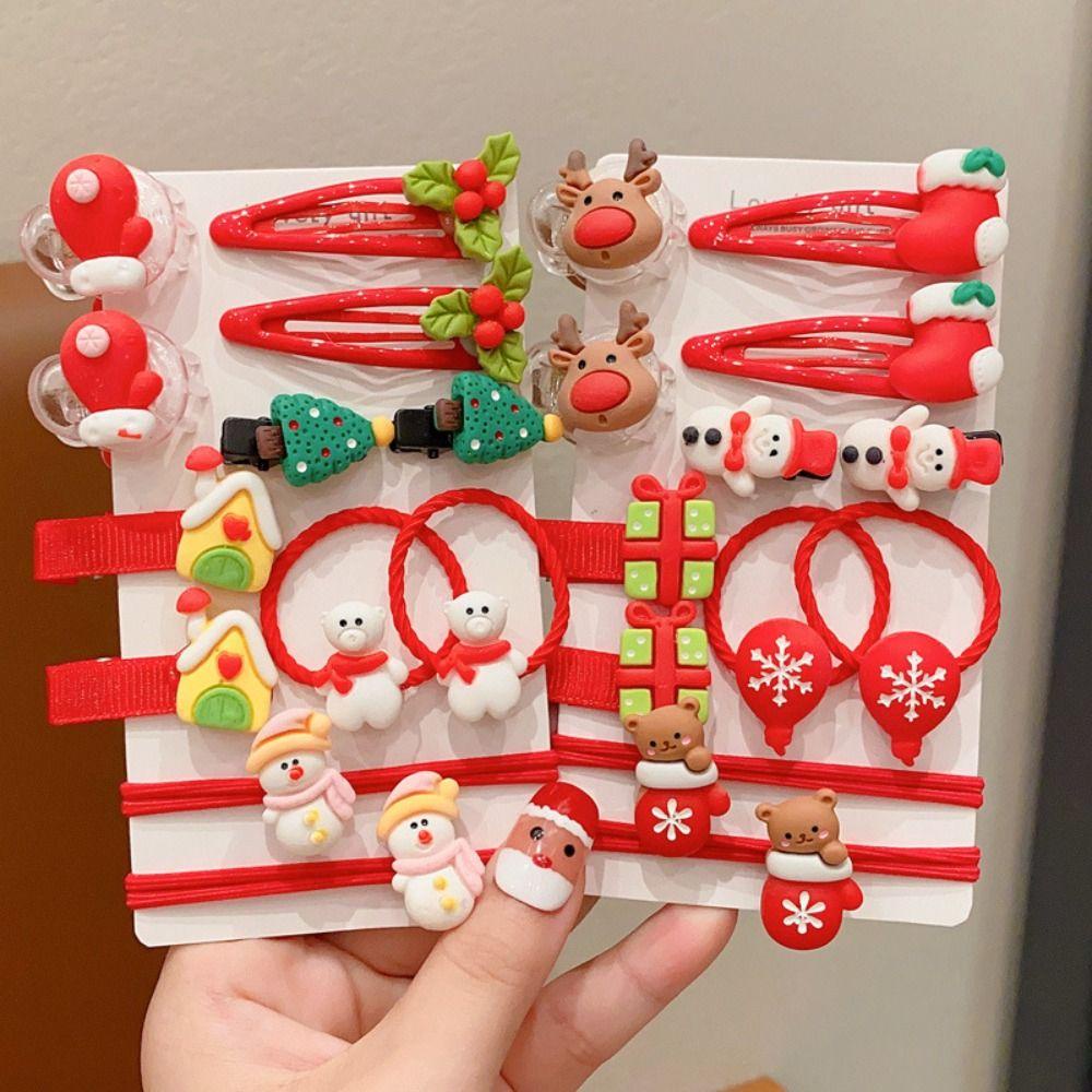 Set Kẹp Tóc / Dây Cột Tóc Trang Trí Giáng Sinh Hình Tuần Lộc / Ông Già Noel Hoạt Hình