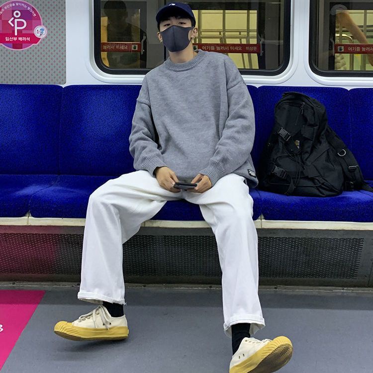 Áo sweater Dệt Kim Dày Dặn Cổ Tròn Dáng Rộng Phong Cách hong kong Thời Trang Thu Đông Cho Nam Và Nữ