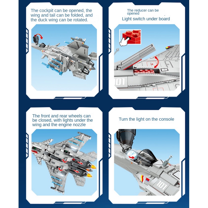 Bộ 1298 Mô Hình Máy Bay Chiến Đấu moc j15 Fly shark flanker-d Cho Bé Mới