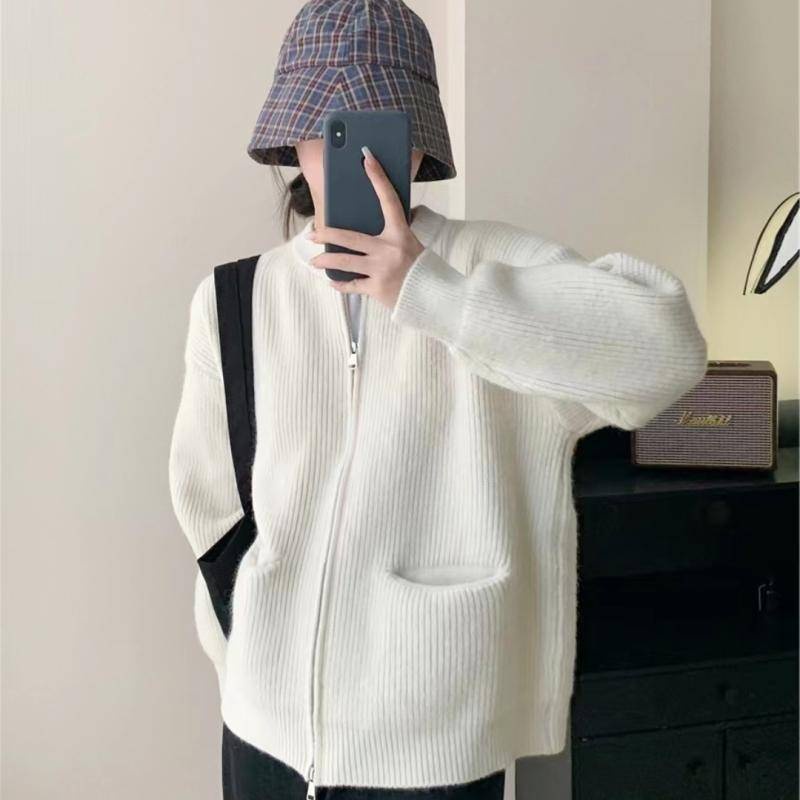 NZN Áo khoác cardigan dài tay có dây kéo thời trang Hàn Quốc 5 màu đơn giản dành cho nữ