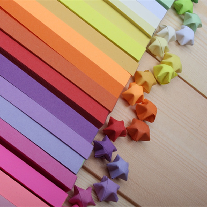Set 90 Tờ Giấy Xếp origami Hai Mặt Màu Trơn Họa Tiết Ngôi Sao May Mắn Trang Trí Nghệ Thuật Cho Bé