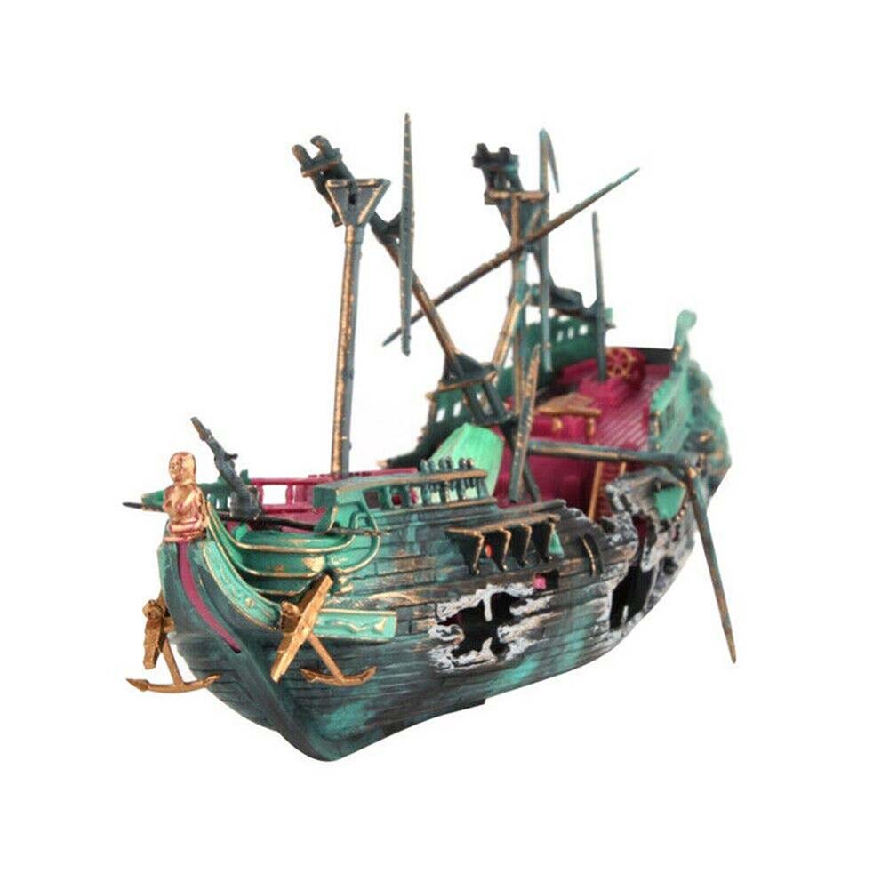 Aquarium Ornament Ship Air Split Shipwreck Fish Tank Decor Sunk Wreck Boat