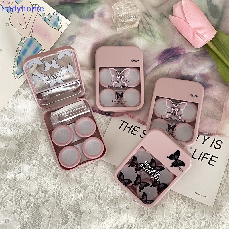 1 Bộ Hộp Đựng Kính Áp Tròng mini Hình Bướm Màu Tím Đen Có Gương Dành Cho Bạn Nữ vn