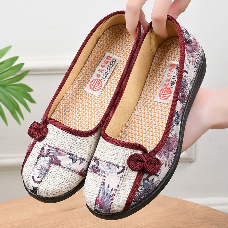 Women's canvas shoes ethnic style old Beijing cloth shoes linen flat wear-resistant shallow mouth one pedal mother's shoes soft bottom surface QMZS