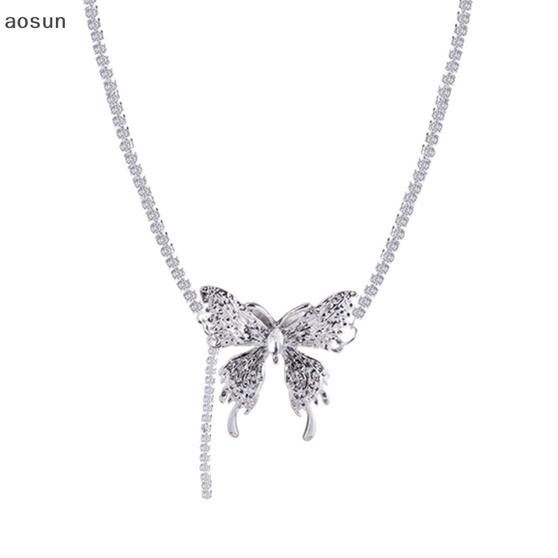 Vòng Cổ choker Màu Bạc Mặt Hình Bướm Đính Đá Pha Lê Lấp Lánh Thời Trang Cho Nữ