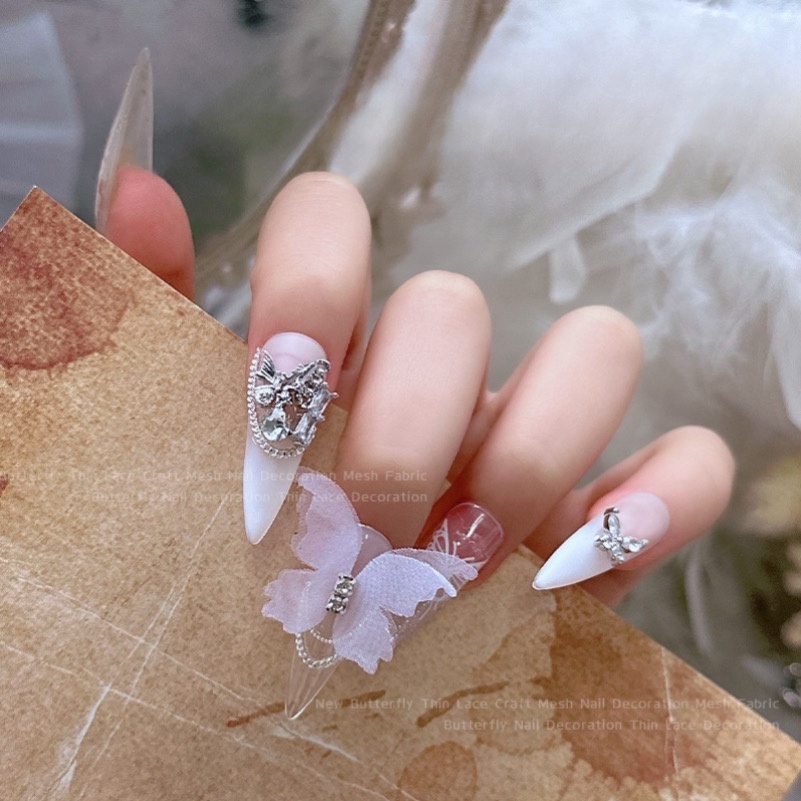 Charm Bướm Cát Tiên Trắng Đen Vải Mềm | Trang Trí Móng Tay