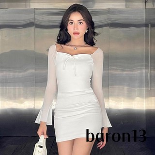 Đầm body tay dài trễ vai màu sắc thanh lịch