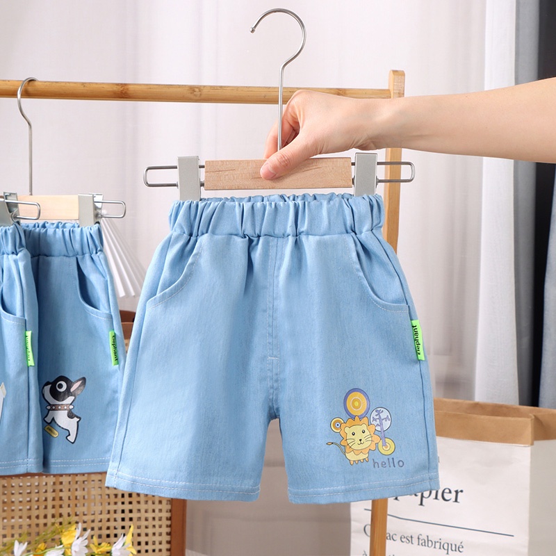 Quần Short Jean Xanh Dương Hình Thú Dễ Thương Cho Bé Trai 2-6 Tuổi