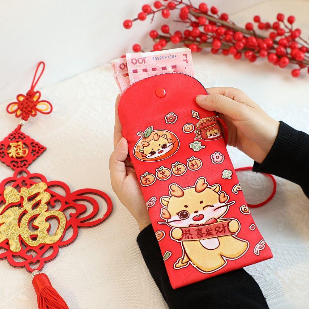 Shanhai Túi Đựng Tiền Hình Bao Lì Xì Màu Đỏ 2024 Họa Tiết Rồng Hoạt Hình Đáng Yêu Cho Bé