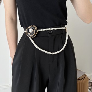  Thắt lưng chuỗi ngọc gắn hoa trà đai váy dây ngọc điểm hoa 