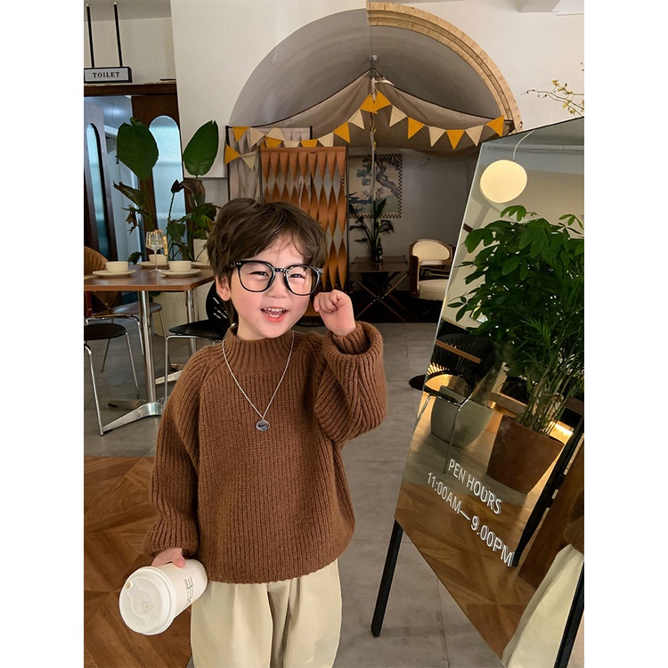 Phlis Áo sweater Màu Trơn Phong Cách Nhật Bản Thời Trang Thu Đông 2023 Cho Bé Trai