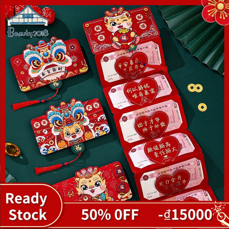 Bao Lì Xì Đỏ In Hoạt Hình Trung Hoa Truyền Thống Gấp Gọn Sáng Tạo