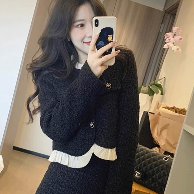 Set Áo Váy Đen Phong Cách Pháp Thời Trang Thu Đông 2023 Cho Bé Gái