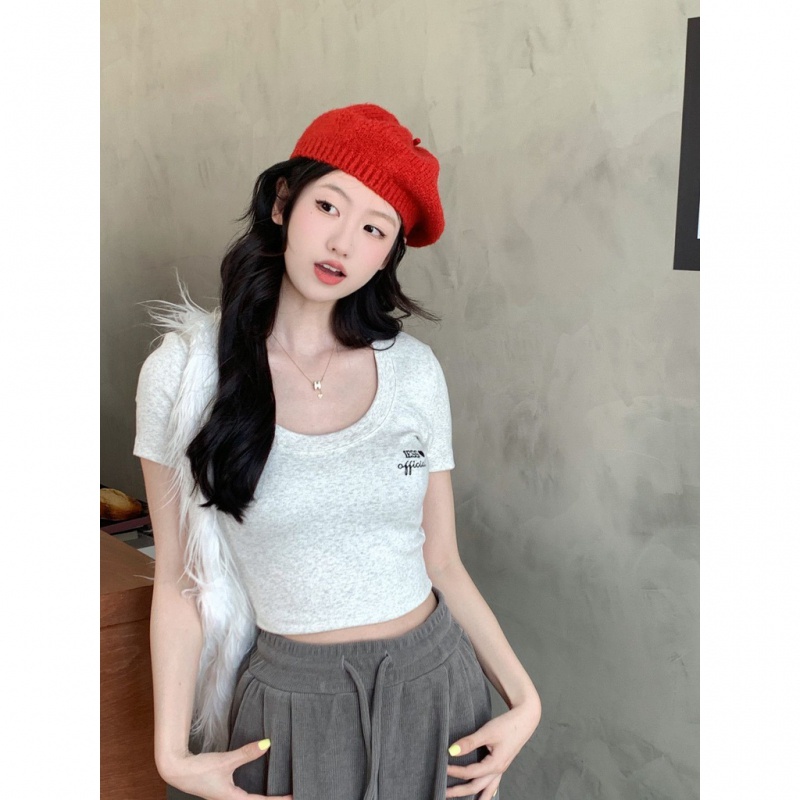 Áo baby tee Áo Thun Áo croptop Ngắn Tay Cổ Tròn Ôm Dáng Thời Trang Mùa Hè Cho Nữ