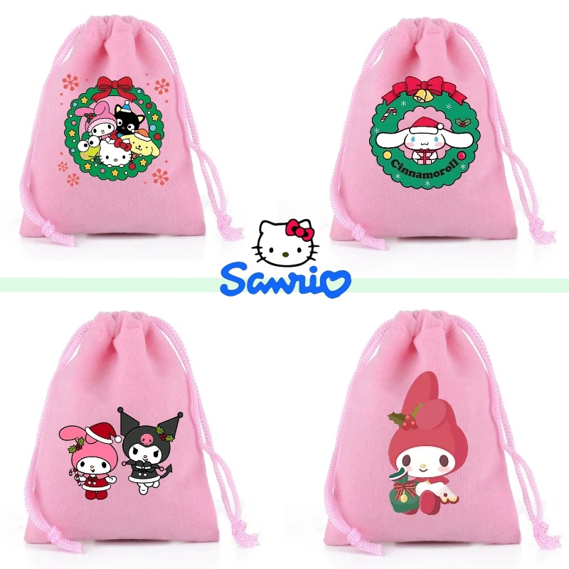 Túi Dây Rút sanrio Giáng Sinh In Hoạt Hình hello kitty kuromi Quà Tặng Giáng Sinh Cho Trẻ Em