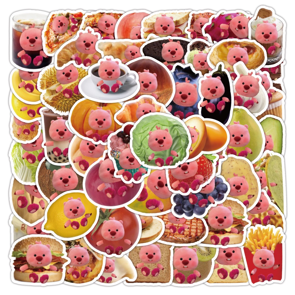 Bộ 70 Miếng Dán Trang Trí Mũ Bảo Hiểm / Bút Chì In Họa Tiết Hoạt Hình food loopy graffiti Dễ Thương Tiện Dụng