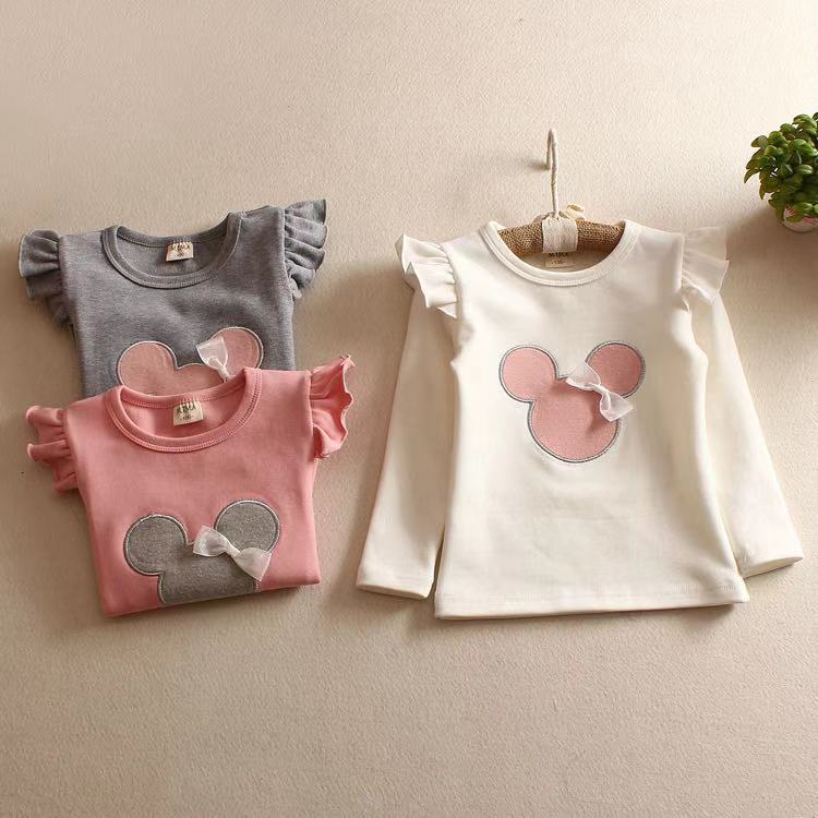 Áo Thun cotton Mềm Mại Tay Dài Thêu Họa Tiết Thời Trang Xuân Thu Cho Bé Gái