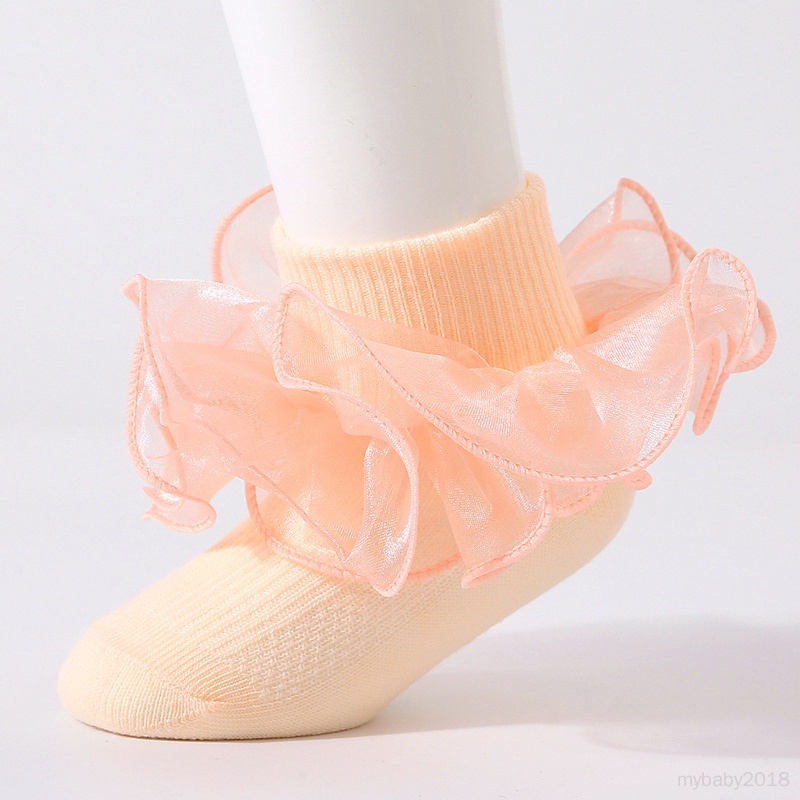 Vớ cotton Mềm Mại Phối Ren Thoáng Khí Không Trượt Cho Bé Gái Sơ Sinh