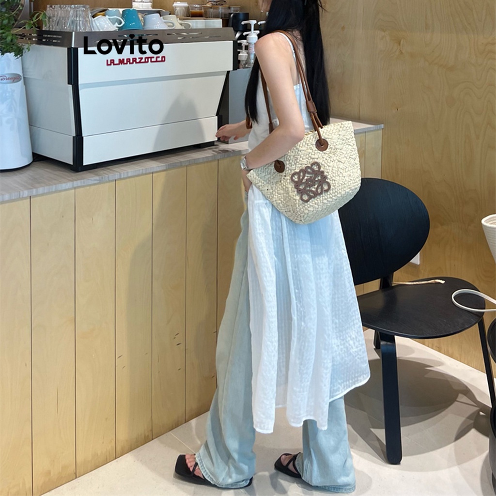 Áo sát nách Lovito xẻ tà cài nút phía trước màu trơn thường ngày cho nữ LNE21215