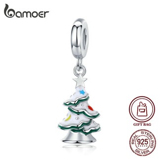 Hạt xỏ trang sức Bamoer hình cây giáng sinh có tuyết bằng bạc 925 dùng làm vòng tay nữ SCC1356