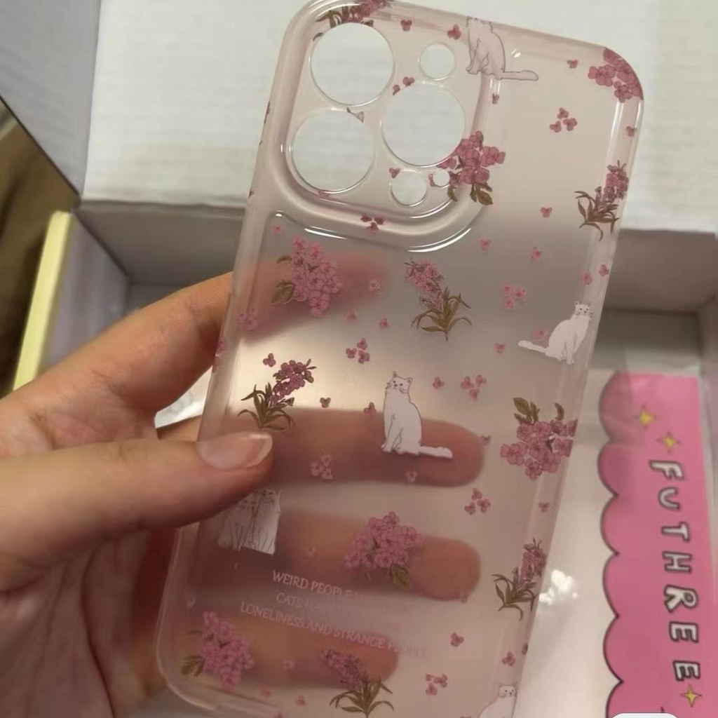 Ốp Điện Thoại Mềm In Hình Mèo Và Hoa Cho Iphone 15 / 13promax 12 / 11pro xr / xs 7 / 8plus