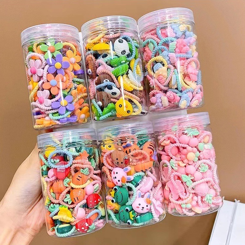 Set 20 Dây Buộc Tóc Cao Su Co Giãn Họa Tiết Hoạt Hình Phong Cách Hàn Quốc Cho Bé Gái