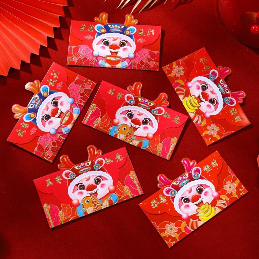 Btlimer Set 6 Bao Lì Xì Hình Rồng Đỏ Năm Mới Phong Cách Trung Hoa