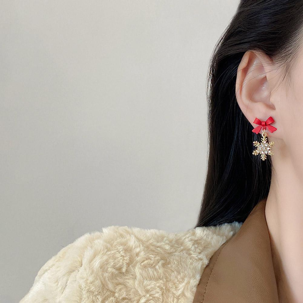 Bông Tai Hình Hoa Tuyết Thắt Nơ Màu Đỏ Đen Thanh Lịch Đa Năng