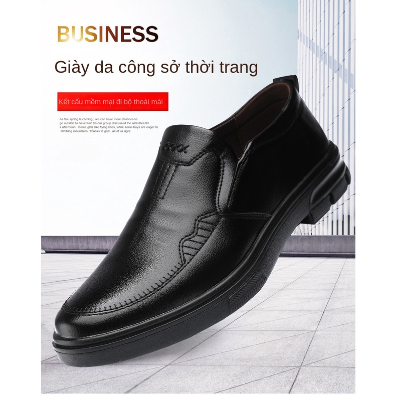 Giày Da Bò Màu Trơn Thoáng Khí Thoải Mái Phong Cách Anh Quốc Cho Nam