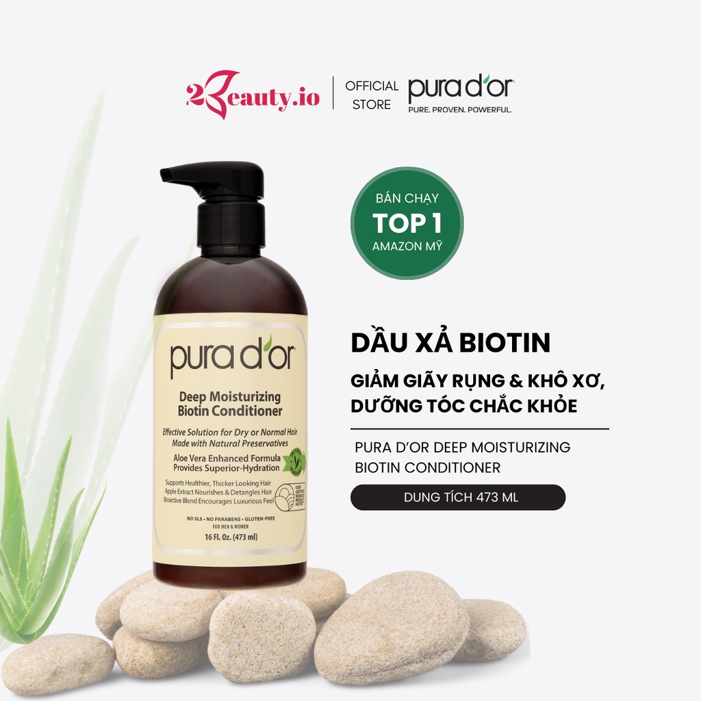 Dầu Xả Organic PURA D'OR Biotin Deep Moisturizing Conditioner - Ngăn Rụng Tóc, Phục Hồi Dưỡng Tóc