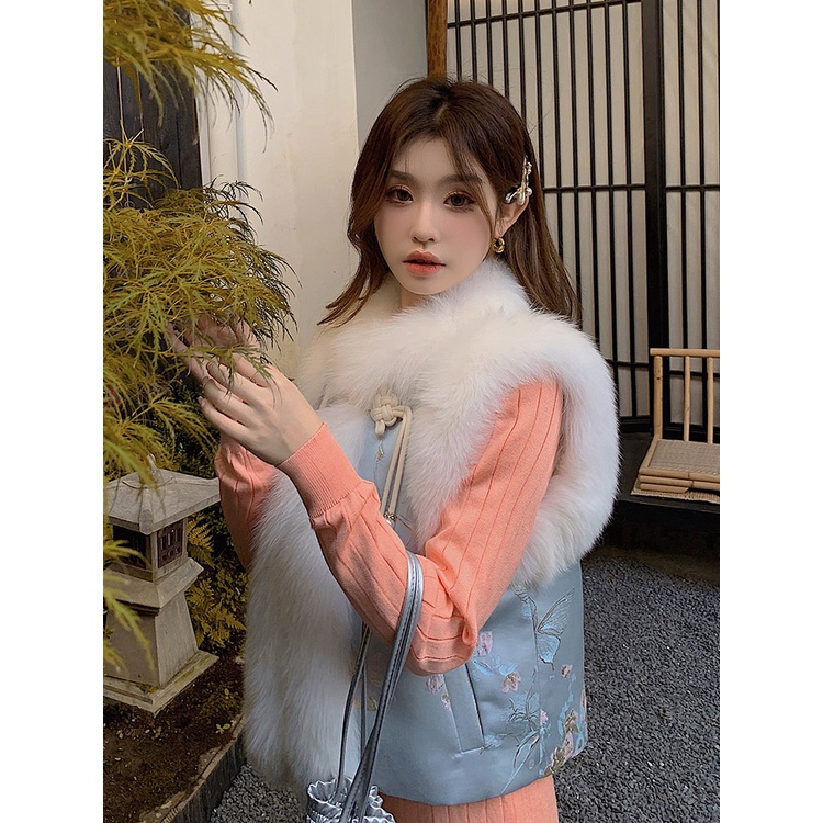 Áo Khoác Hán Phục Lông Cáo Nhân Tạo Phong Cách Trung Hoa Thời Trang Thu Đông 2023