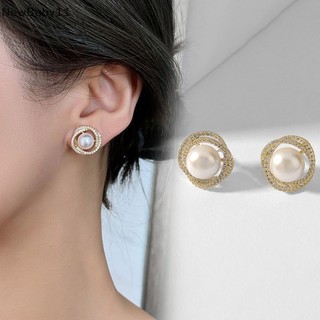 Khuyên Tai Dạng Hạt Ngọc Trai Xoắn Ốc Màu Vàng / Bạc Đơn Giản Thời Trang Kiểu Pháp vn