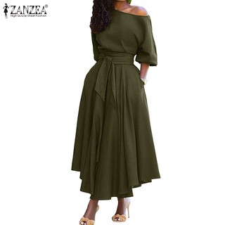 Zanzea Đầm midi Tay Lỡ 3 / 4 Cổ Tròn Thời Trang Nữ Tính