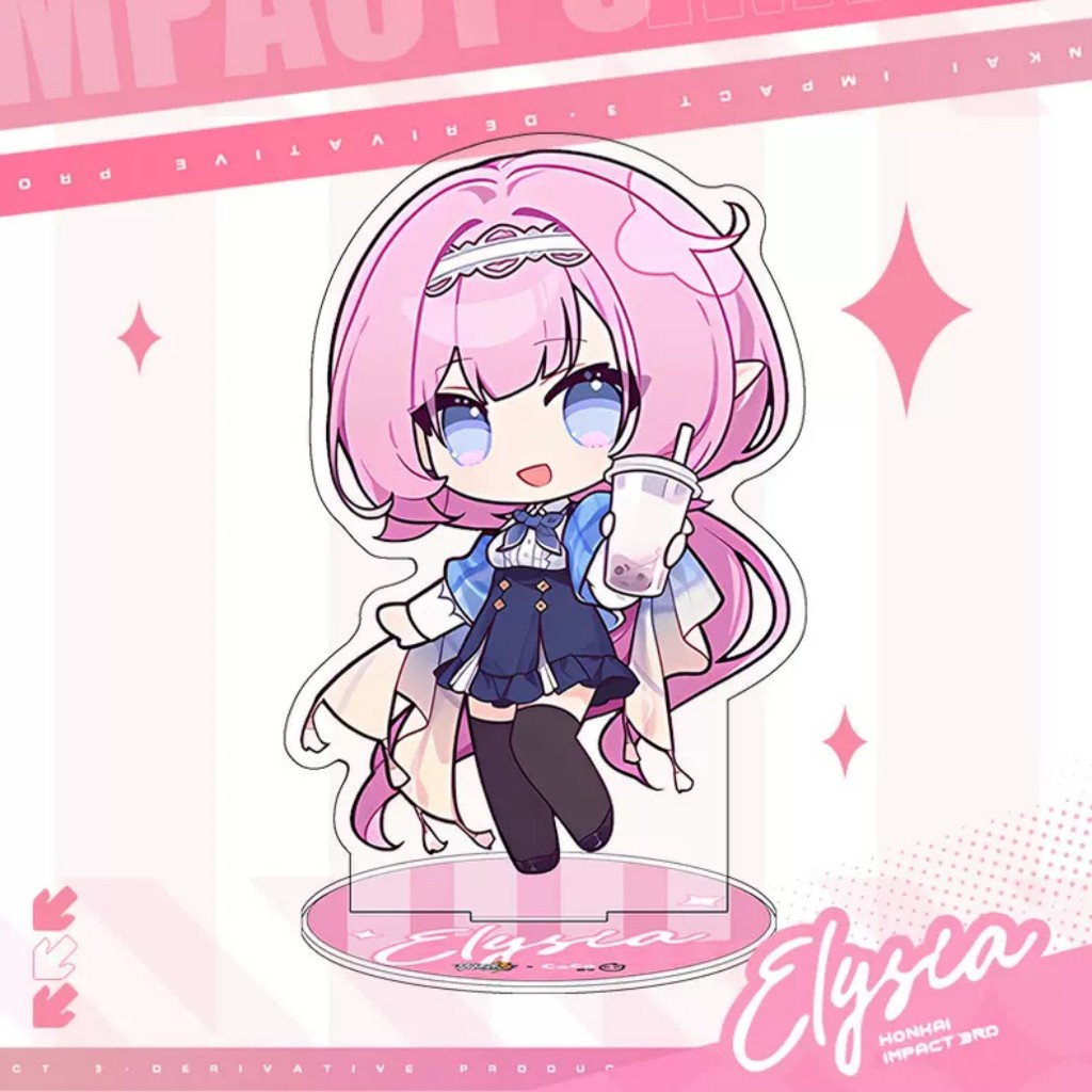 Mô hình Móc khoá ELYSIA HONKAI IMPACT 3 huy hiệu standee tượng trang trí trưng bày mica acrylic game chibi trang trí