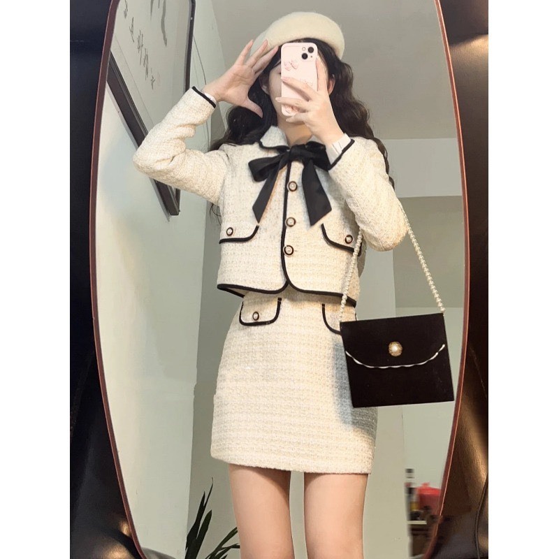 Set dạ tweed cổ nơ SBW2367