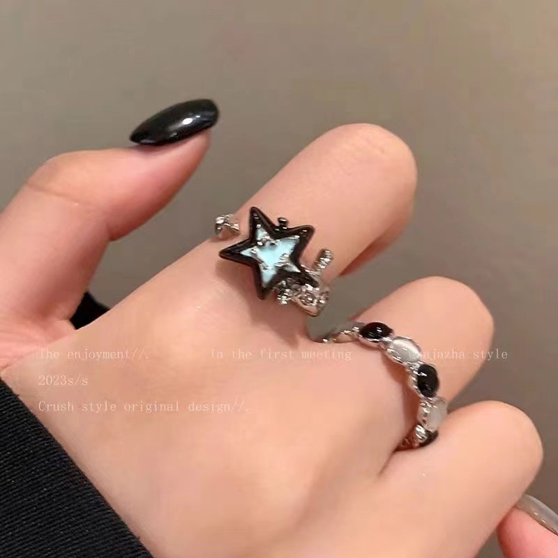 Thời Trang Nhẫn Hở Hình Ngôi Sao opal Tương Phản Có Thể Điều Chỉnh Kích Cỡ