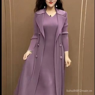Hàng Có Sẵn Đầm Giả Hai Mảnh Xếp Ly Chống Gió Cho Phụ Nữ Trung Niên @